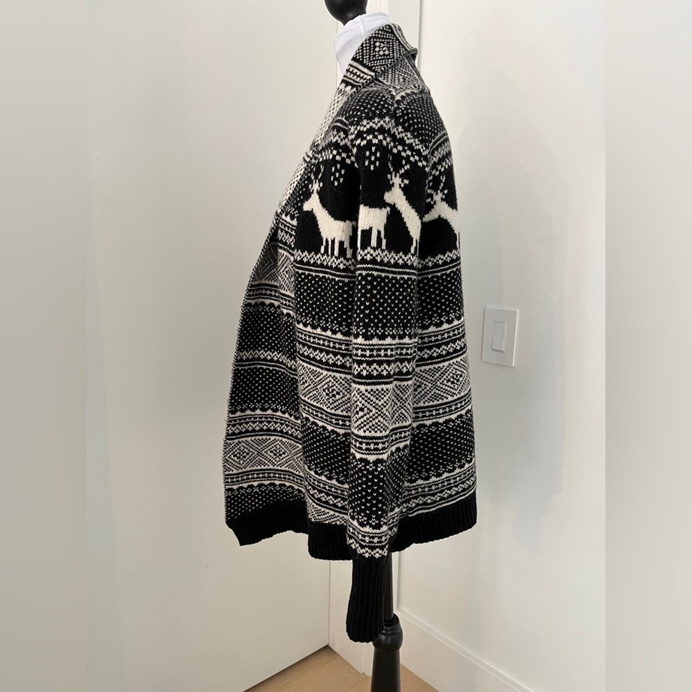 TELLURIDE CLOTHING Sweater Open Front Cardigan Deer Nordic Pattern Lambswool - Picture 10 of 17